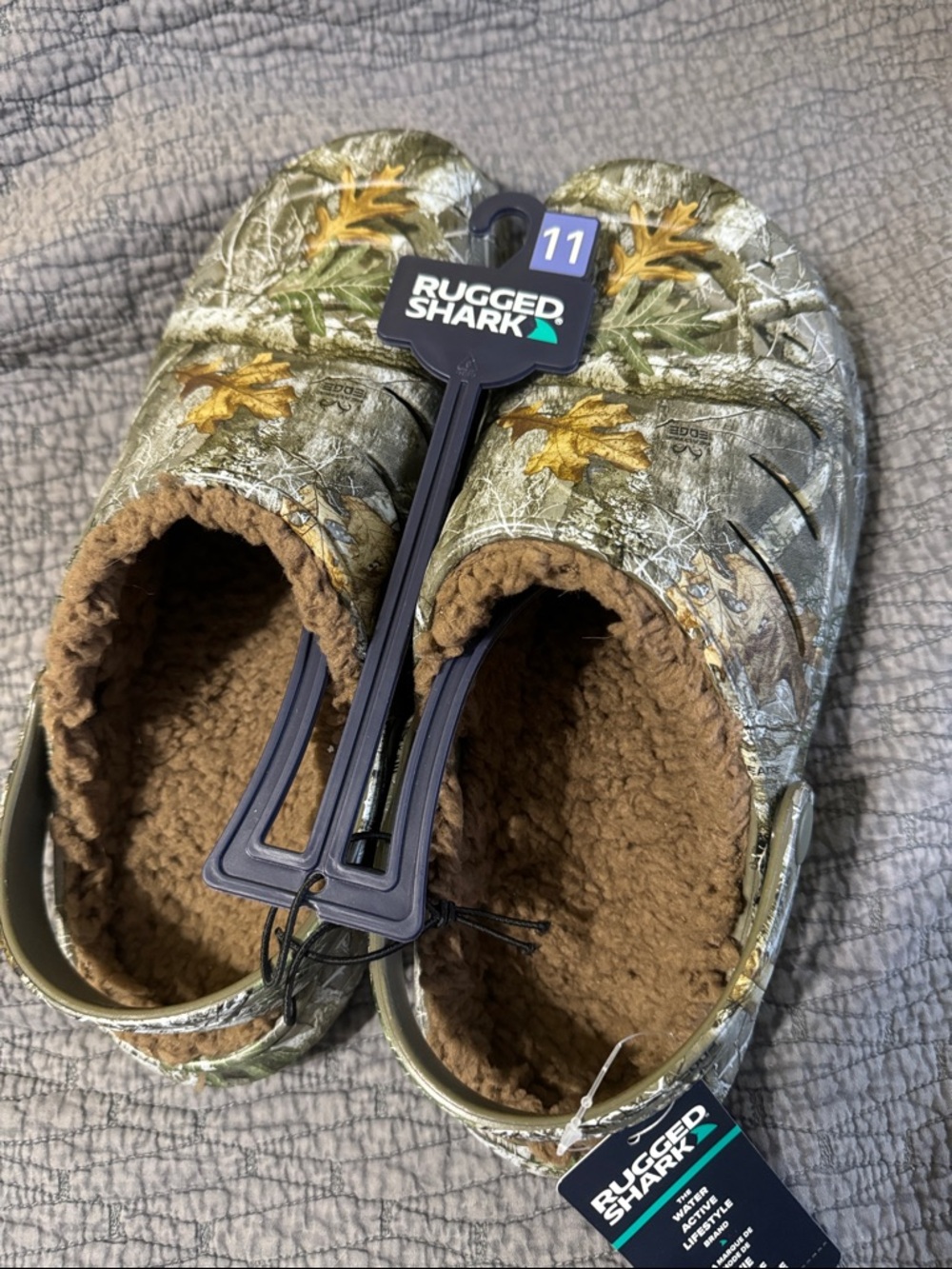 Men’s Camo Fleece-Lined Slip-On Shoes - Green/Brown, Size 11